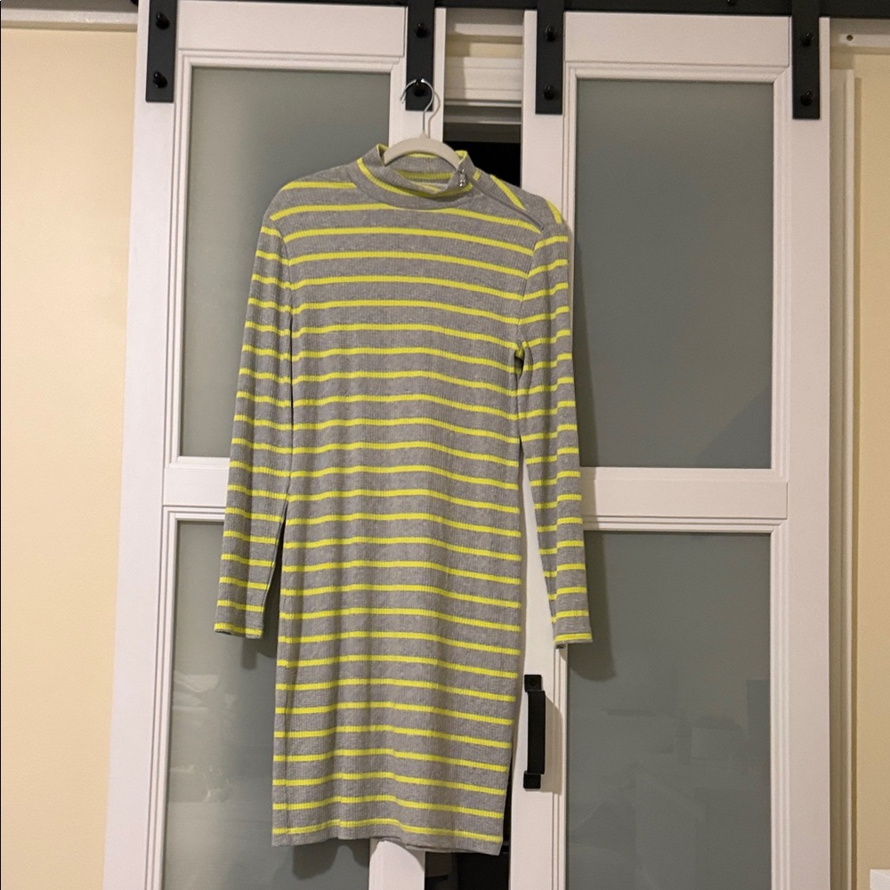 Banana Republic Grey and Neon Yellow Striped Knit Dress